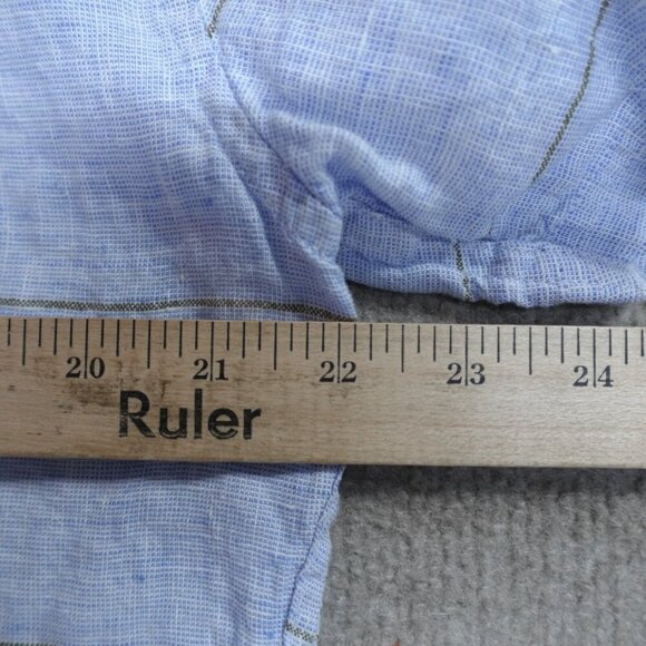 Barbour Mens Shirt XL Blue Plaid Short Sleeve 100% Linen Petteril - Picture 8 of 9